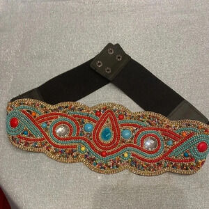 Beaded Turquoise & Coral Stretch Waist Belt